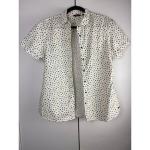 Park Avenue Woman White Short Sleeve Button Up Shirt Pineapple Print Size 18/XL